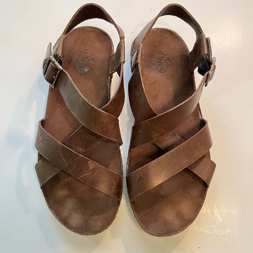 Chaco Leather Otter Wayfarer Sandals Size 7 Brown Womens READ